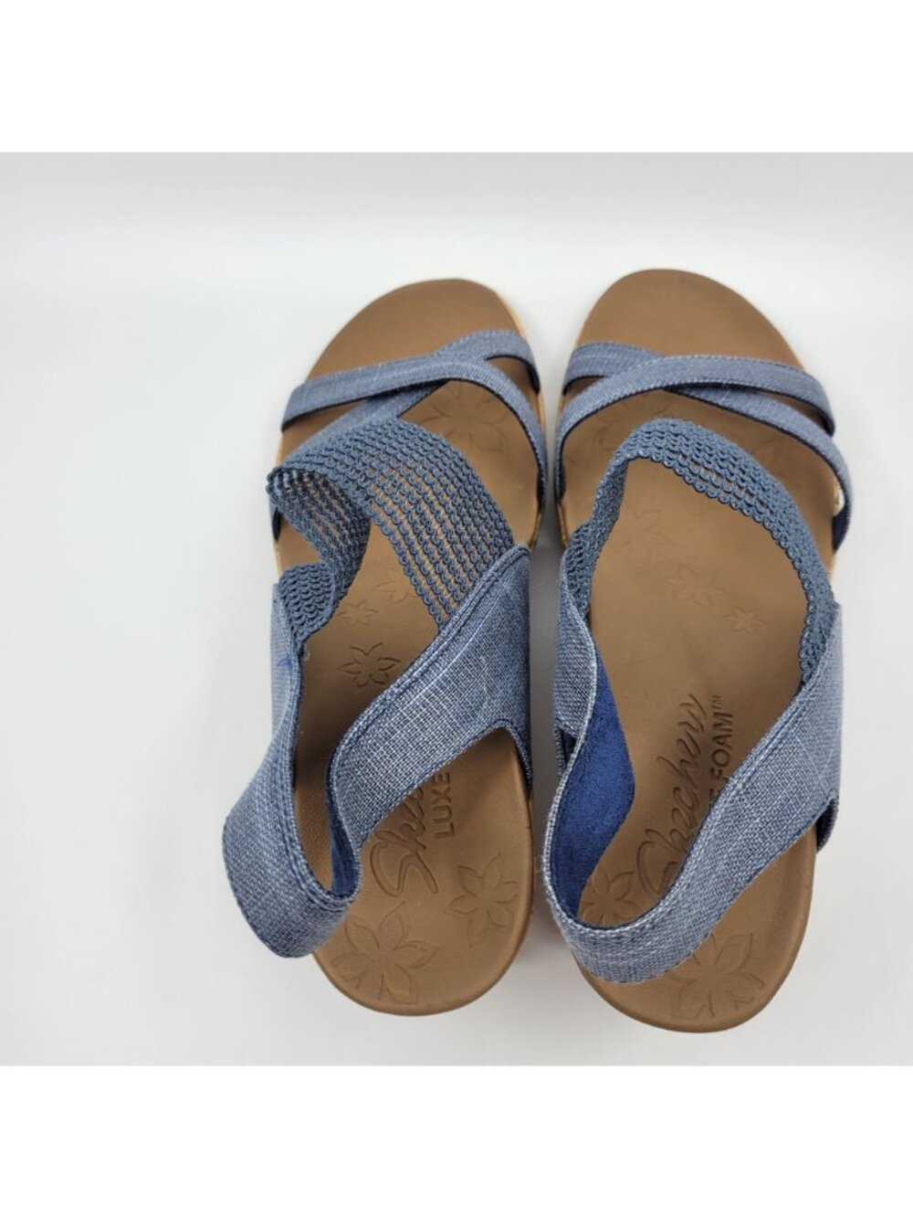 Skechers Beverlee Luxe Foam Wedge Sandals Womens sz 10 Blue Comfort Shoes Beachy - Picture 8 of 11